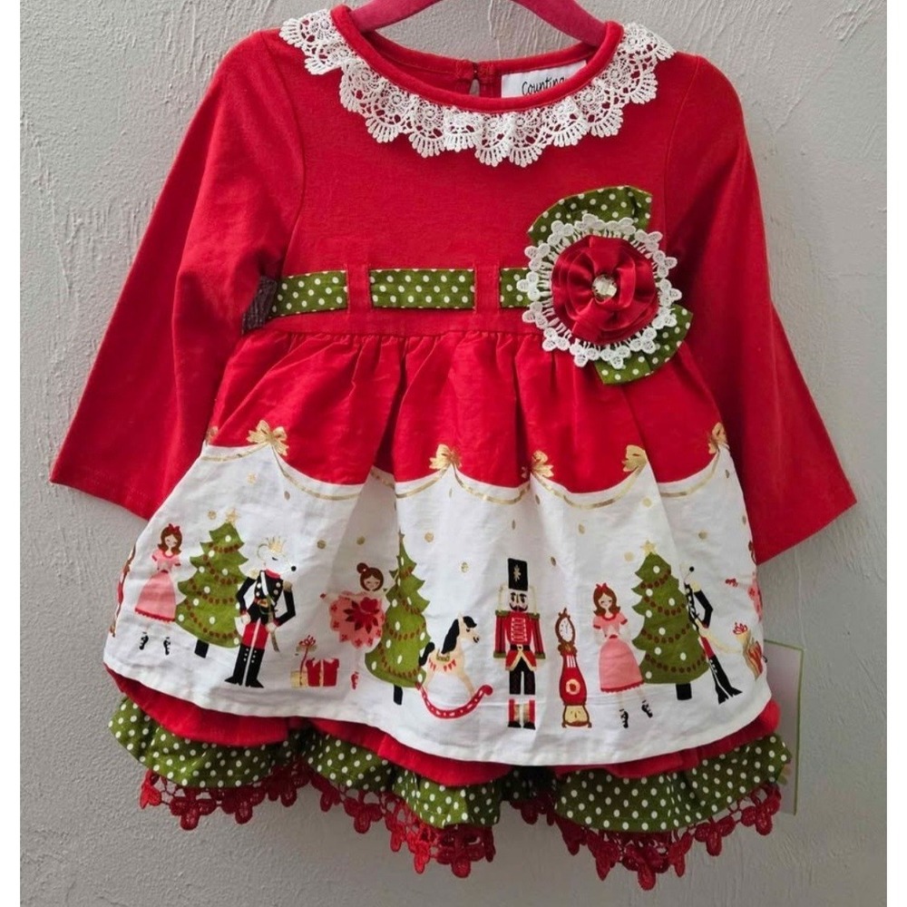NEW Counting Daisies Girls Dress Size 18 Months Christmas Nutcracker Holiday Red